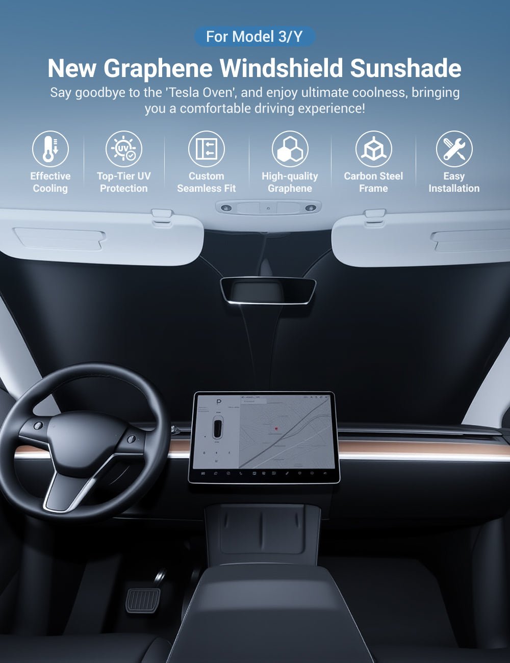 Front Windshield Sunshade for Model 3 / Model Y | Sikunuo