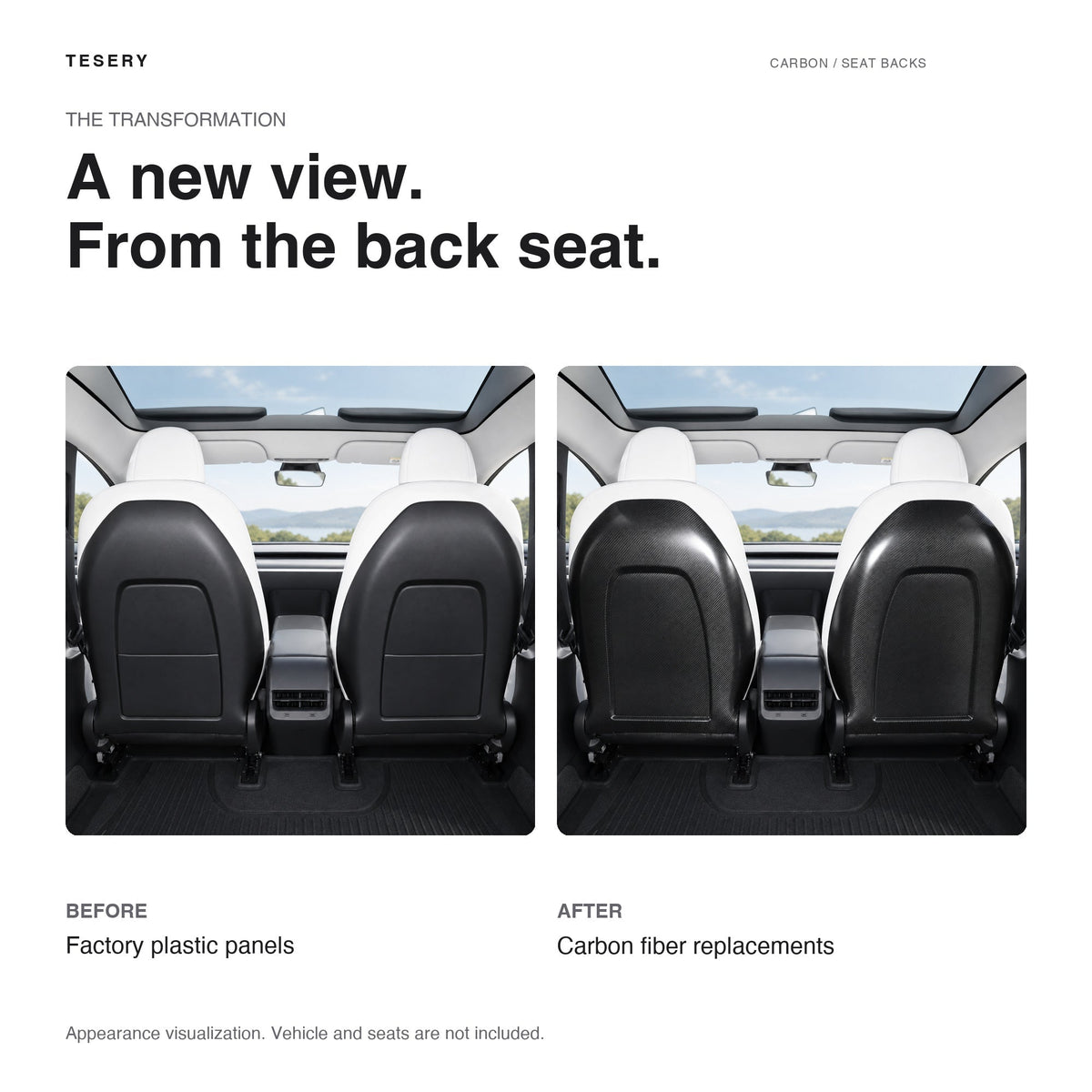 Full Back Seat Replacement for Model 3 / Y - Carbon Fiber Interior Mods