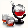 Glass Whiskey Decanter Set with Wooden Stand Etched World Ball Design | Sikunuo