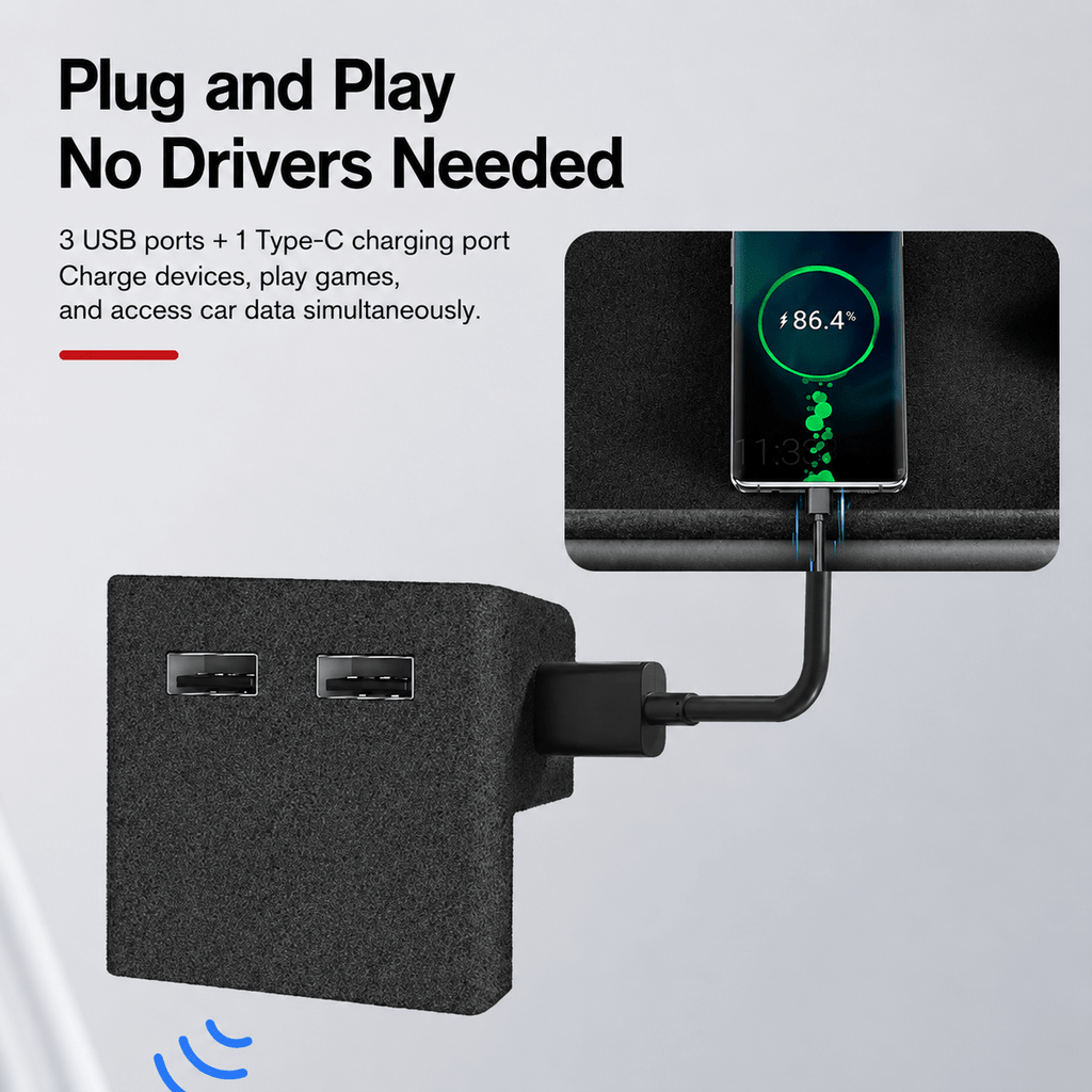 Glove Box USB Docking Station for Model Y Juniper & Model 3 Highland - 4 Ports | Plug-and-Play