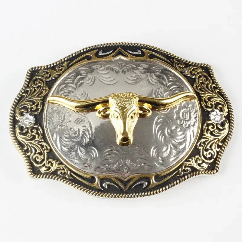 Gold Bull Head Rodeo Belt Buckle
