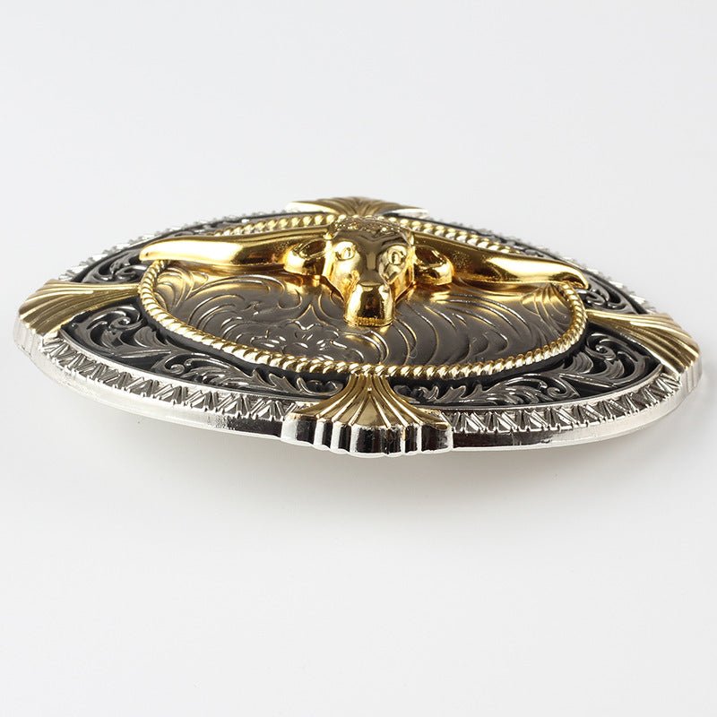 Gold Bull Head Rodeo Belt Buckle