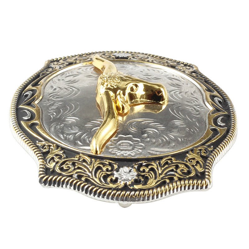 Gold Bull Head Rodeo Belt Buckle