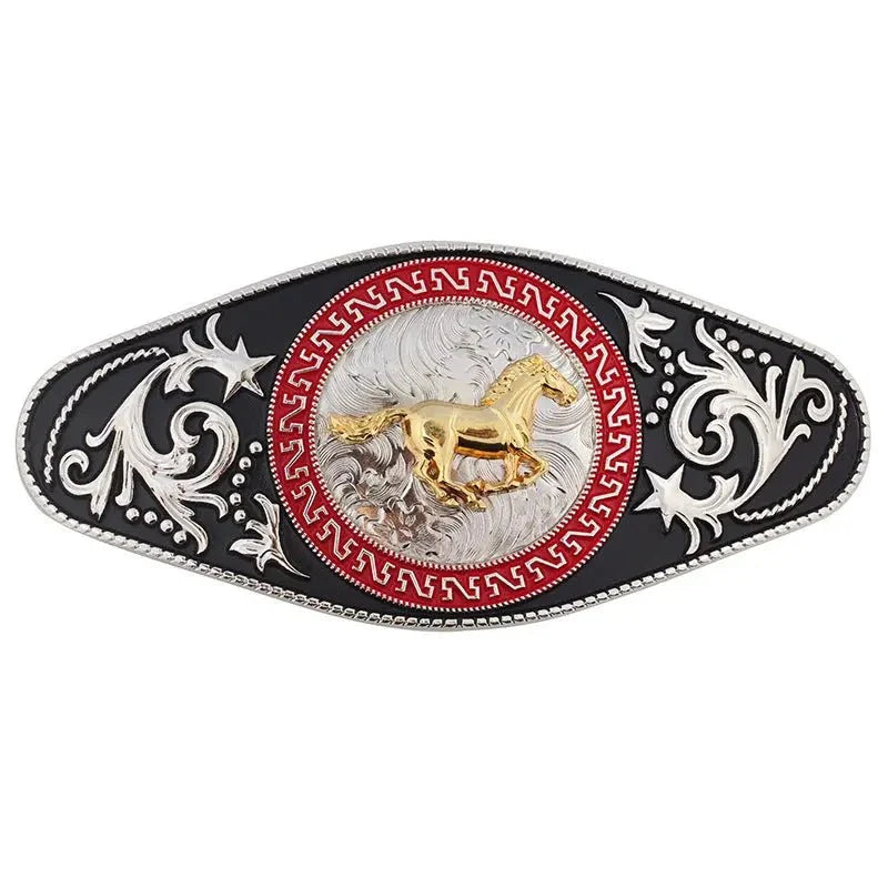 Gold Horse Black Pattern Belt Buckle