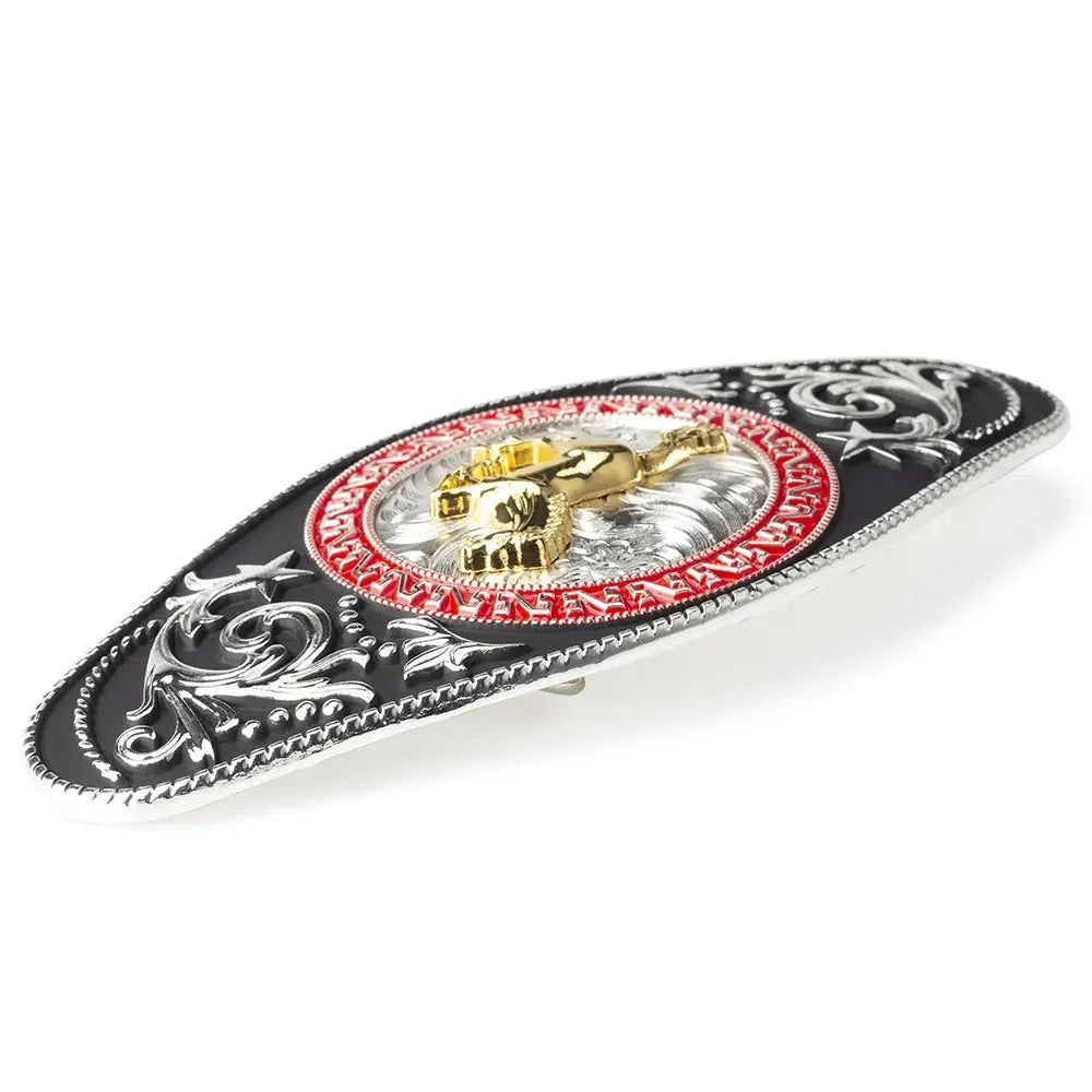 Gold Horse Black Pattern Belt Buckle