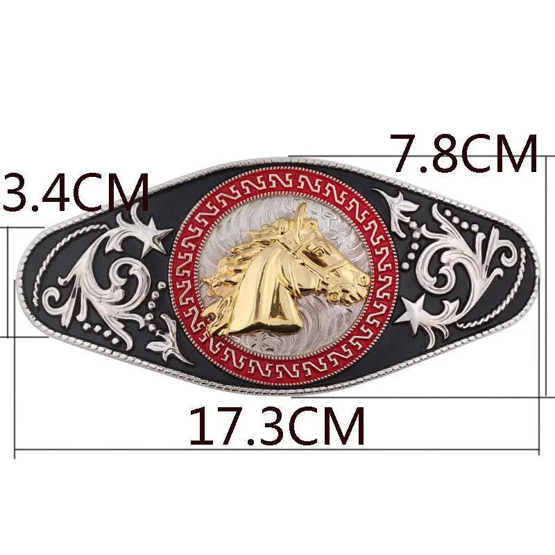Gold Horse Black Pattern Belt Buckle