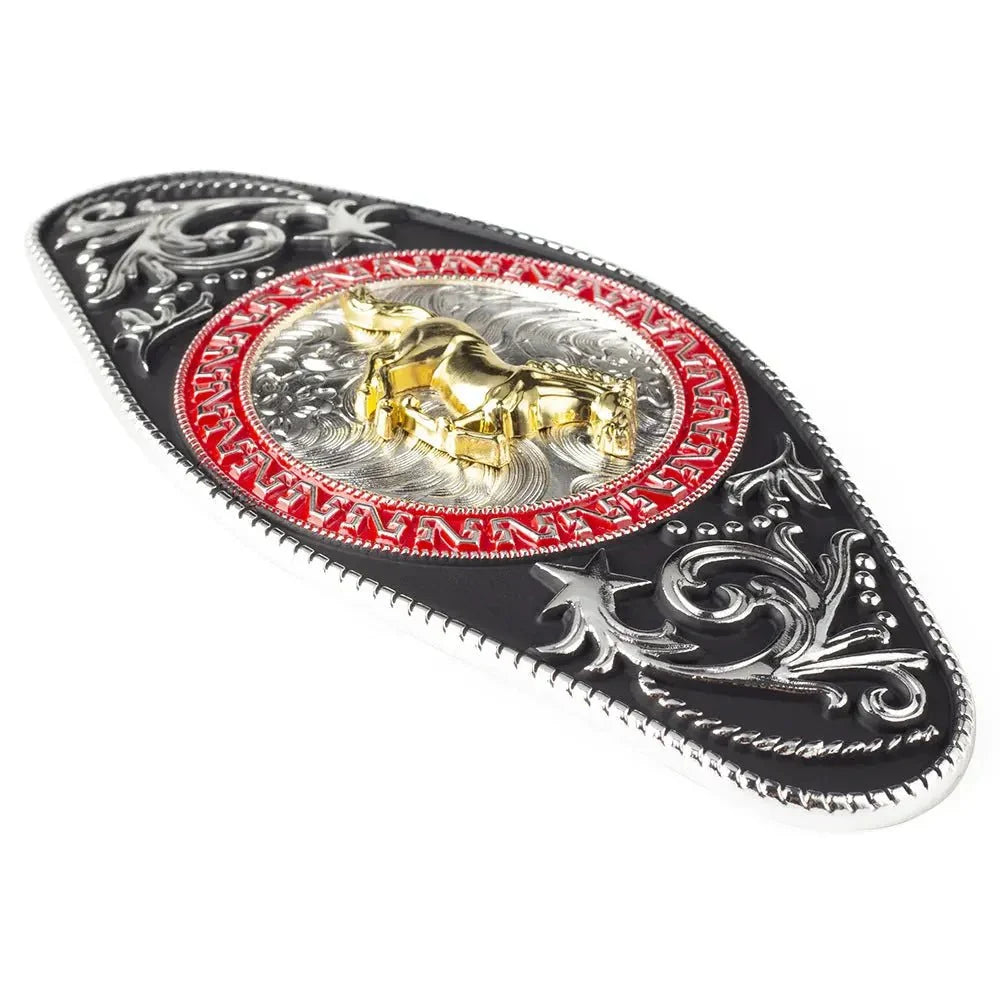 Gold Horse Black Pattern Belt Buckle