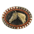 Gold Horsehead with Gemstone Western Belt Buckle