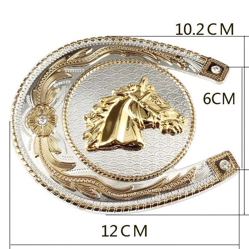 Gold Horseshoe With Horsehead Cowboy Large Belt Buckle