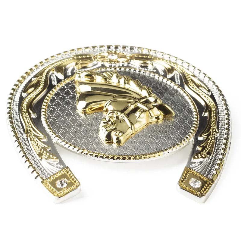 Gold Horseshoe With Horsehead Cowboy Large Belt Buckle