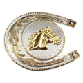 Gold Horseshoe With Horsehead Cowboy Large Belt Buckle
