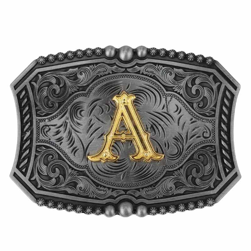 Gold Letters A To Z Grey Western Initial Belt Buckle