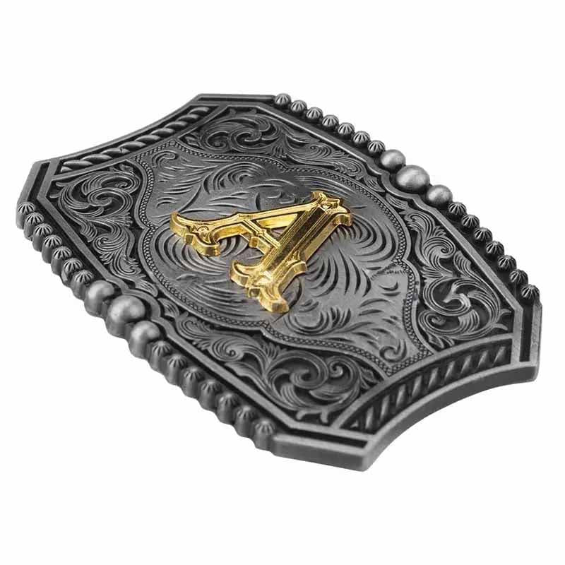 Gold Letters A To Z Grey Western Initial Belt Buckle