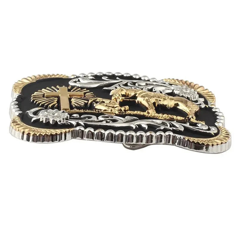 Golden Cross and Horse Belt Buckle