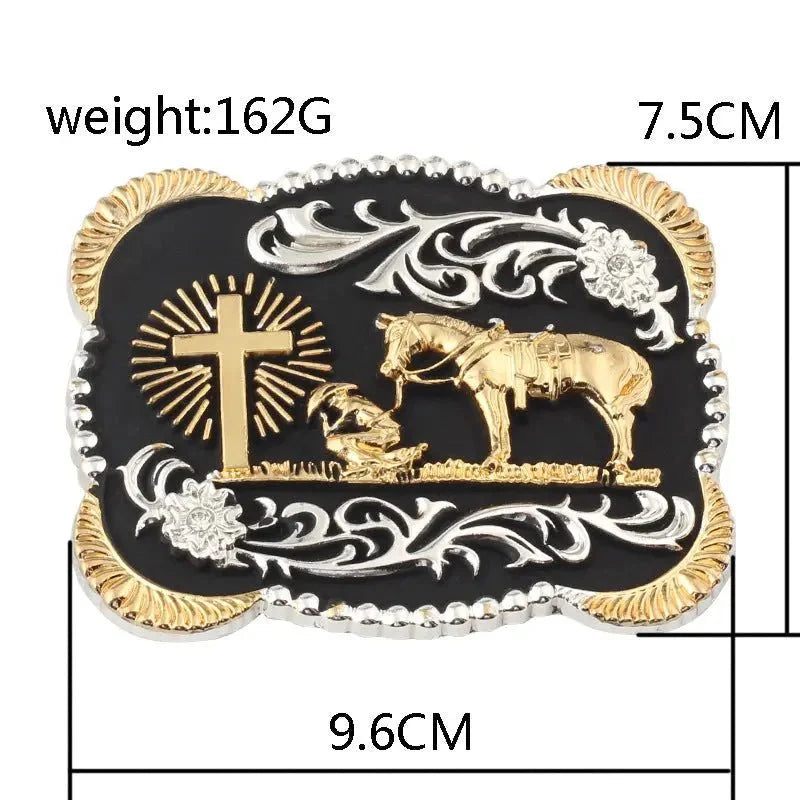 Golden Cross and Horse Belt Buckle