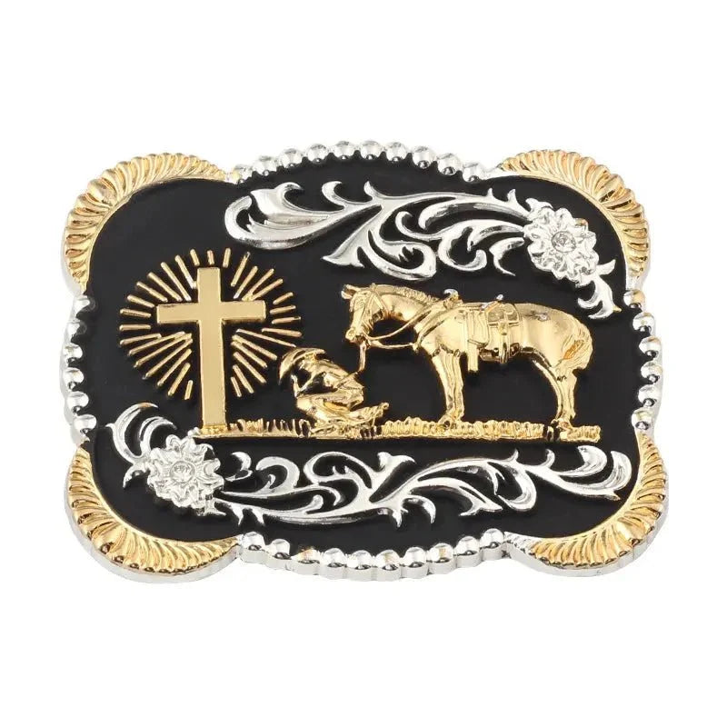 Golden Cross and Horse Belt Buckle