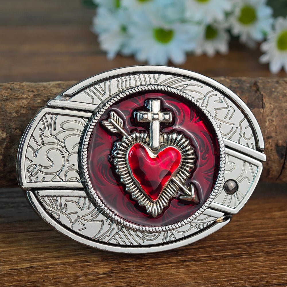 Gothic Belt Buckle White Red Enamel Oval