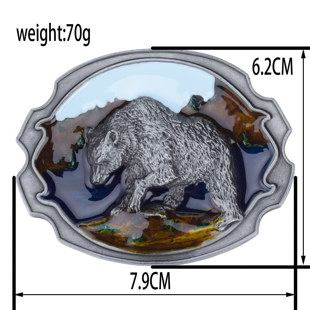 Grizzly Bear Belt Buckle Color Oval