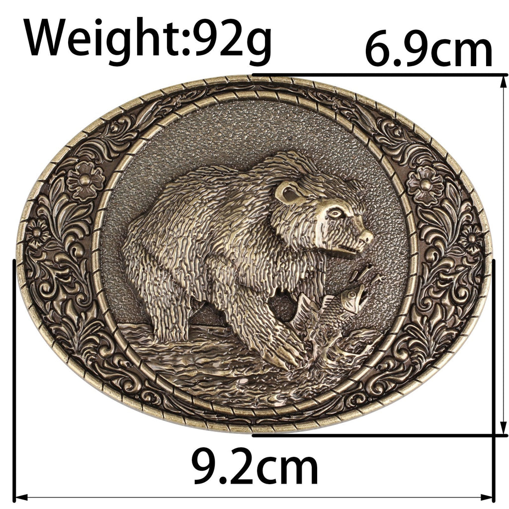 Grizzly Bear Fishing Western Belt Buckle