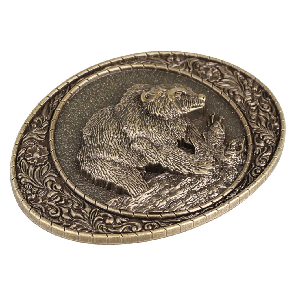 Grizzly Bear Fishing Western Belt Buckle
