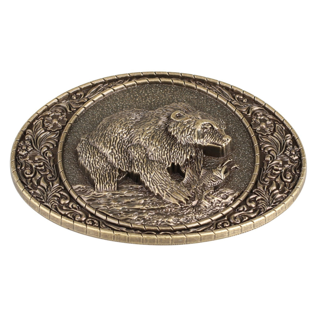 Grizzly Bear Fishing Western Belt Buckle