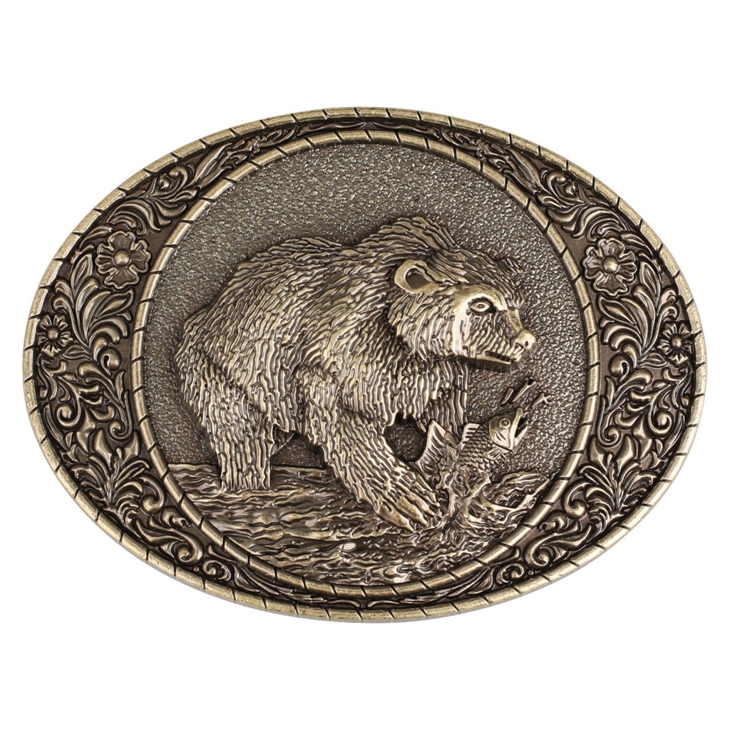 Grizzly Bear Fishing Western Belt Buckle