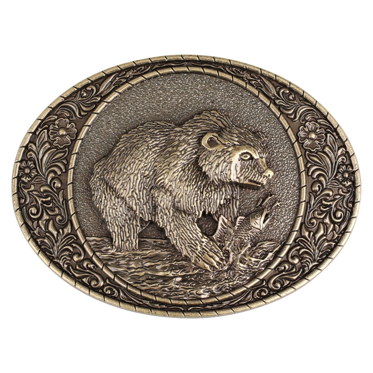 Grizzly Bear Fishing Western Belt Buckle