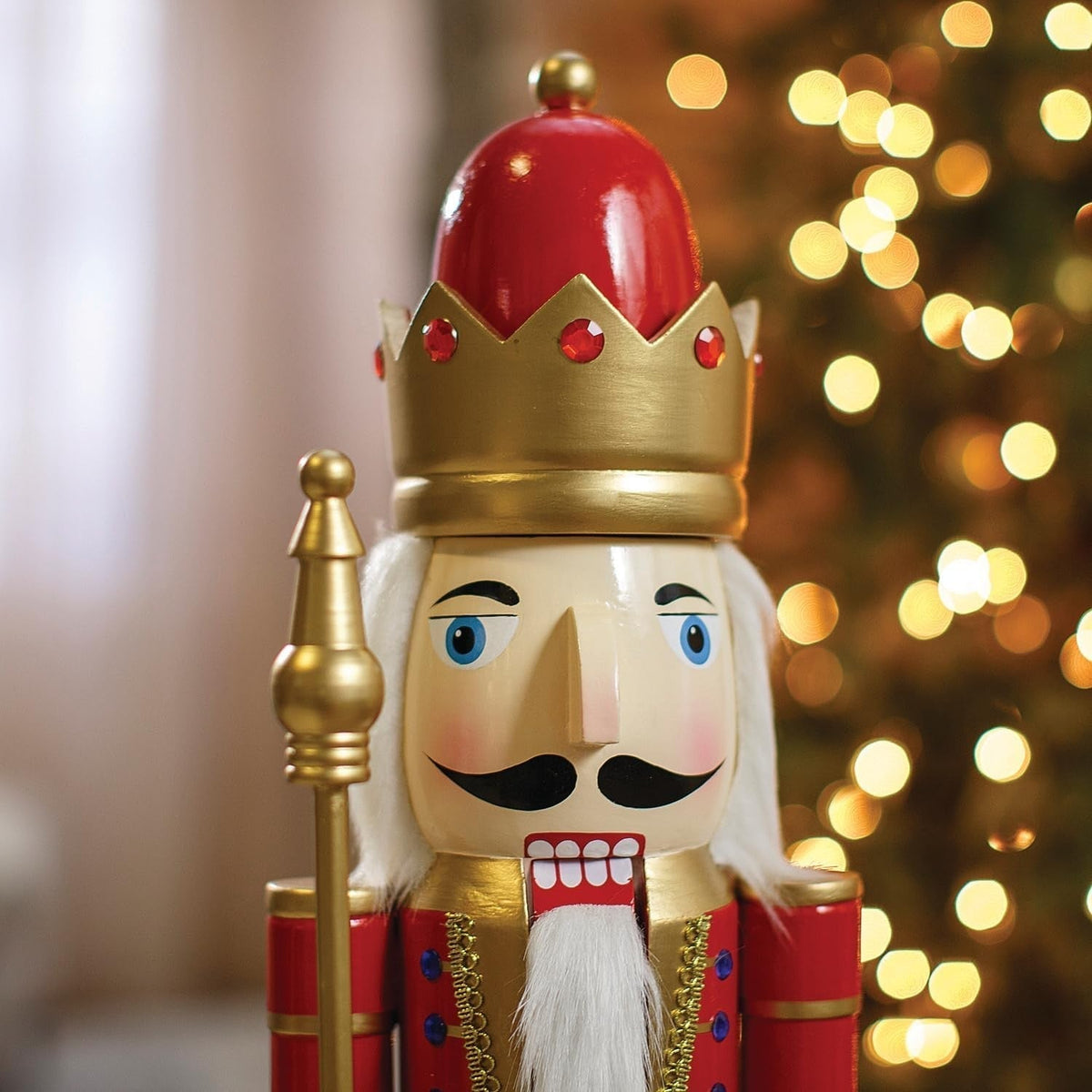 Large Wooden Nutcracker 90 cm with Scepter - Red Nutcracker Soldier