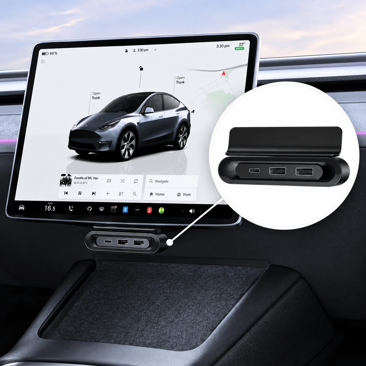 Hidden Foldable Under-Screen USB Hub for Model Y Juniper / Model 3 Highland / YL