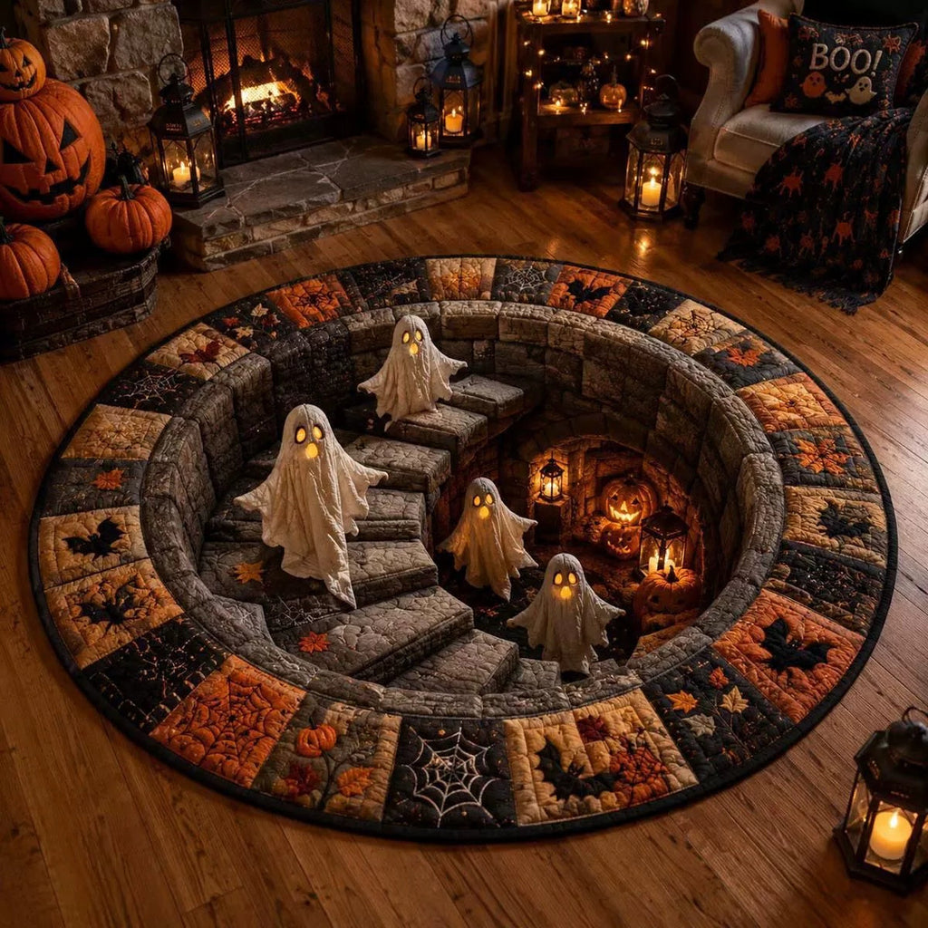 Halloween 3D Vortex Optical Illusion Round Rug, Non Slip Decorative Floor Mat, Spooky Visual Trap Design, Halloween Home Decor Gift for Family & Party Lovers