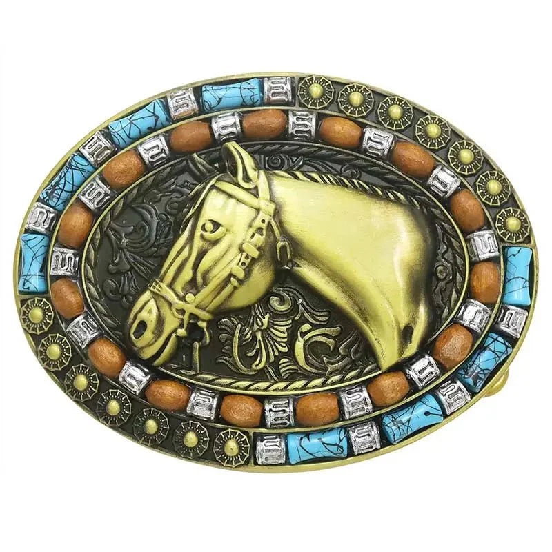 Horse Head Turquoise Decor Western Belt Buckle
