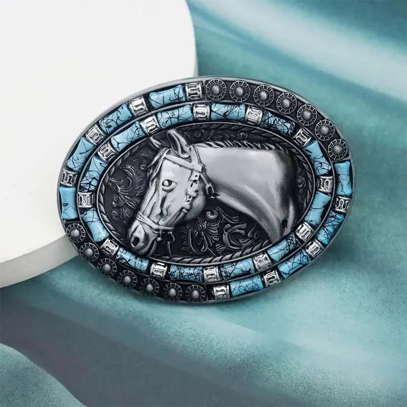 Horse Head Turquoise Decor Western Belt Buckle