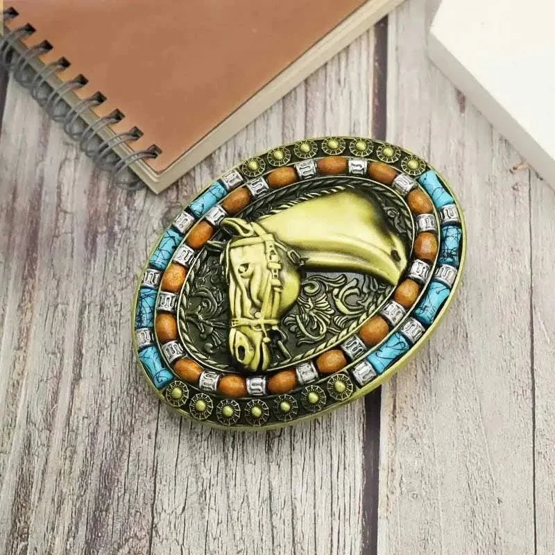 Horse Head Turquoise Decor Western Belt Buckle