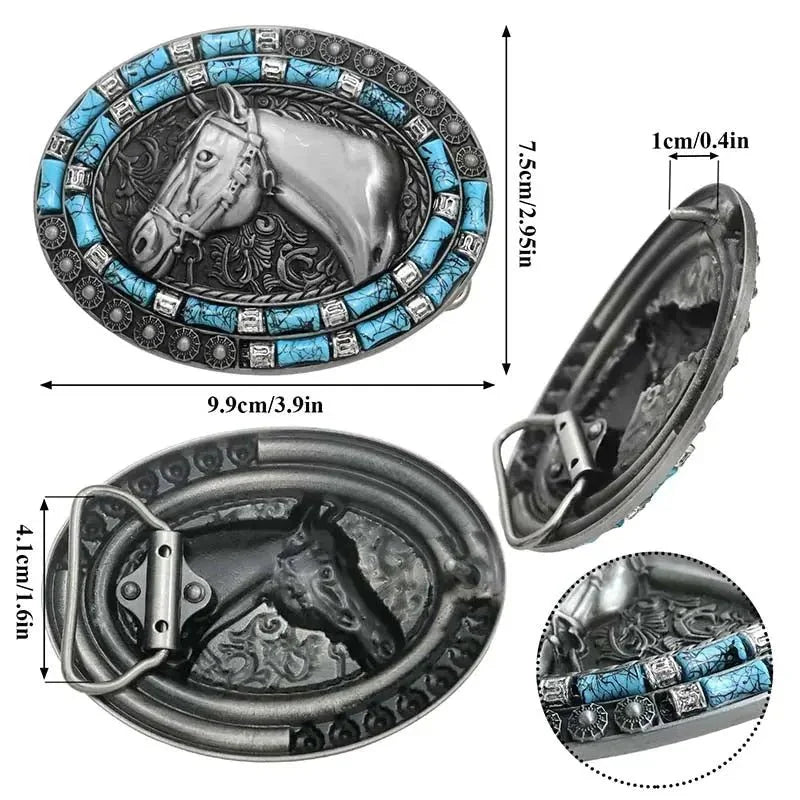 Horse Head Turquoise Decor Western Belt Buckle