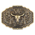 Western Longhorn Bull Skull Belt Buckle Antique Bronze Floral
