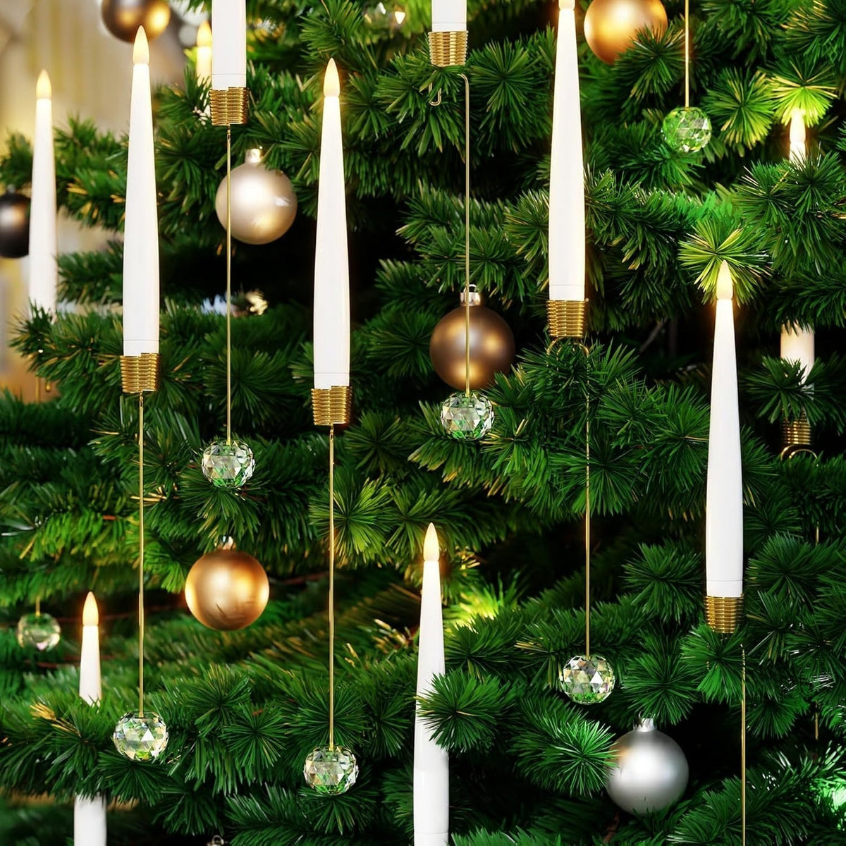 Sikunuo | LED Christmas tree candles with crystal ball – Realistic flame effect