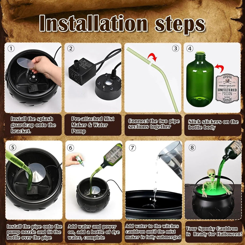 Sikunuo | Cauldron decoration – with floating magic bottle & fog effect