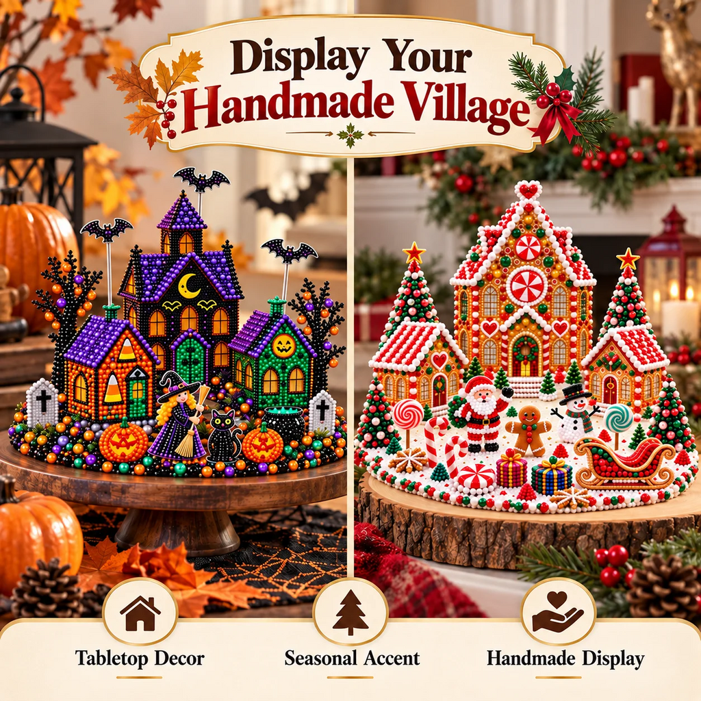3D DIY Diamond Art Village Kit – Christmas & Halloween Craft Decor
