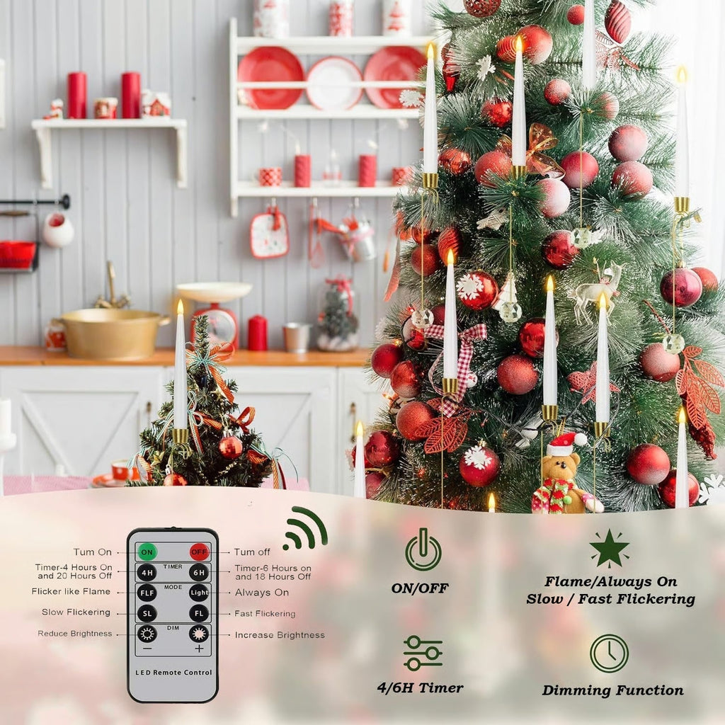Sikunuo | LED Christmas tree candles with crystal ball – Realistic flame effect