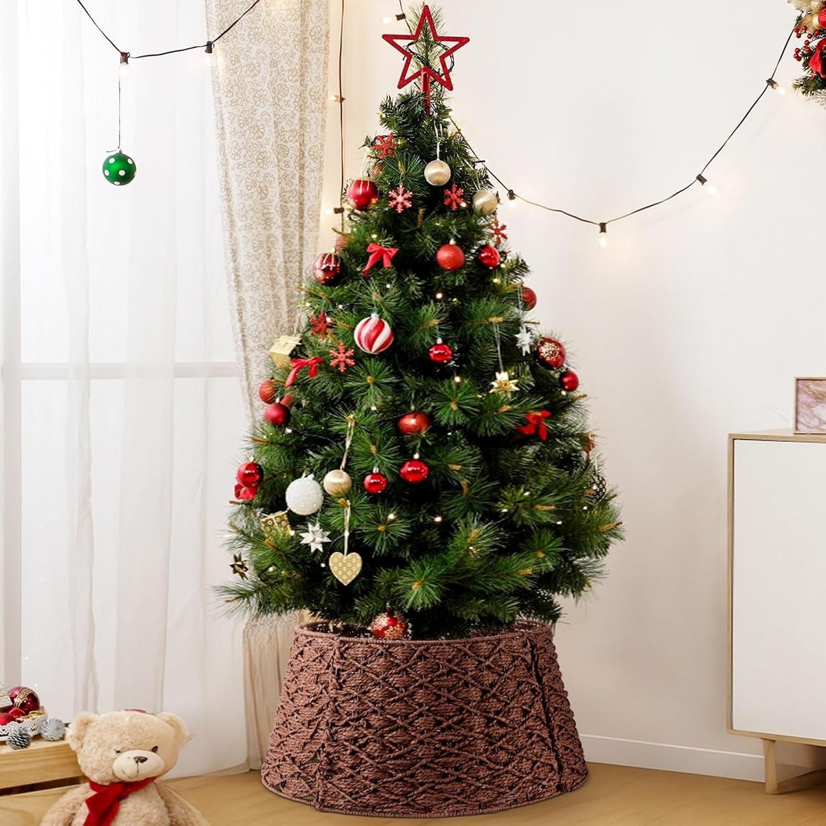 Braided Rattan Christmas Tree Collar - Wicker Christmas Tree Base Cover