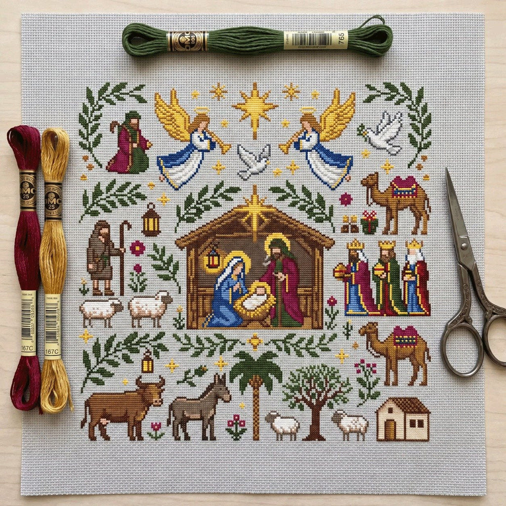 Nativity Cross-Stitch Kit - Christmas Embroidery Kit for Beginners