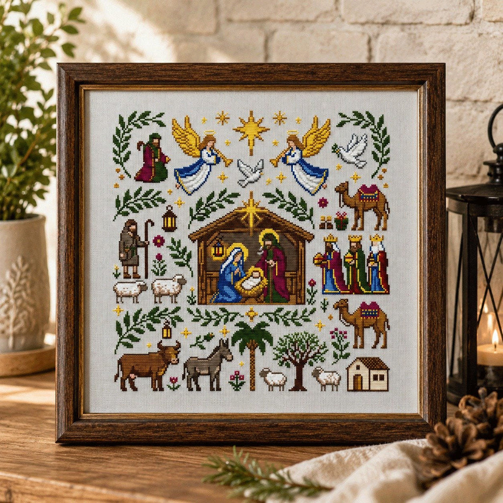 Nativity Cross-Stitch Kit - Christmas Embroidery Kit for Beginners