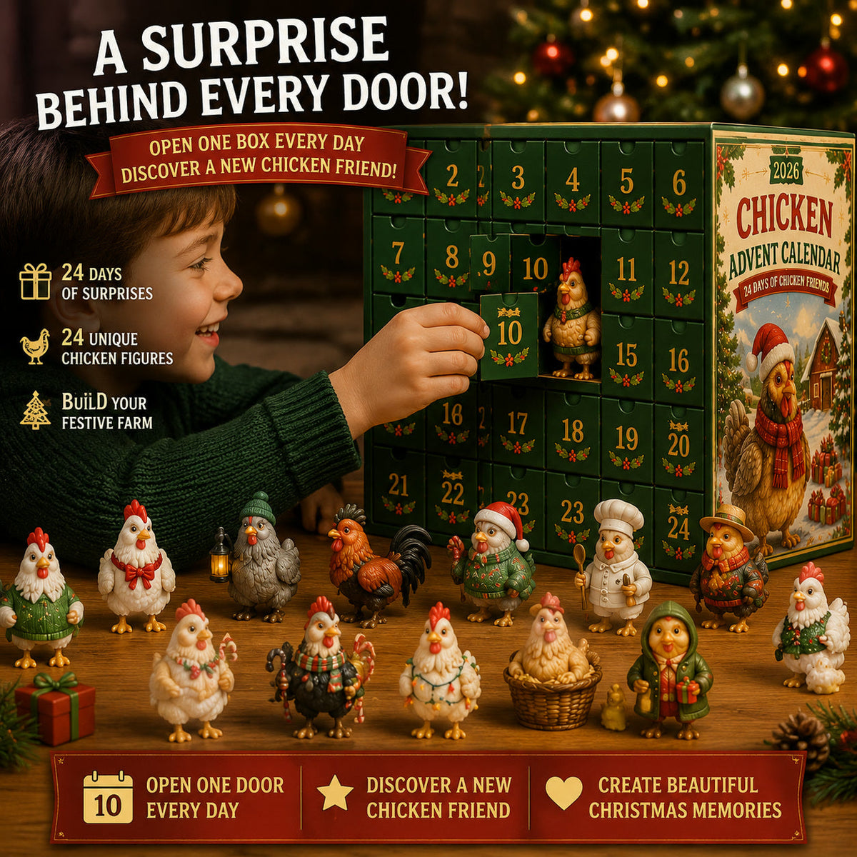 Chicken Advent Calendar 2026 - 24 Christmas Chicken Figurines