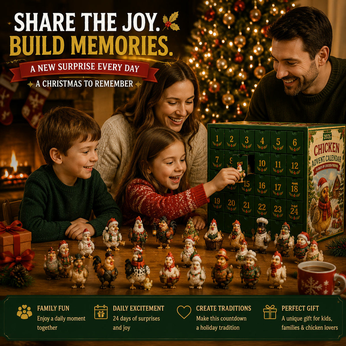 Chicken Advent Calendar 2026 - 24 Christmas Chicken Figurines