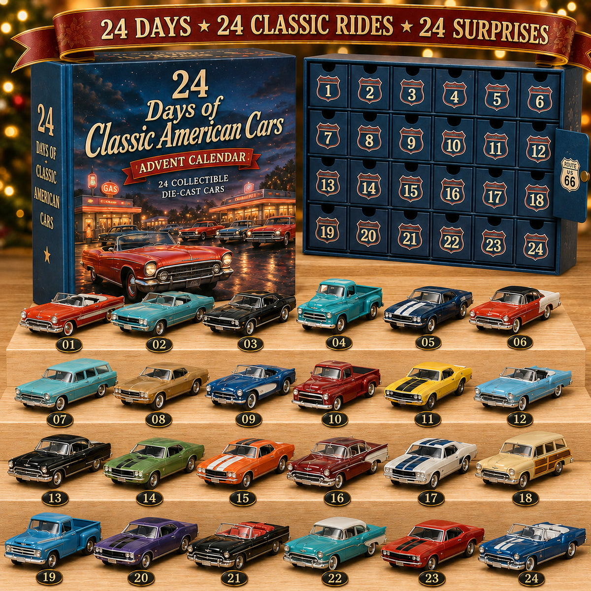 Classic American Cars Advent Calendar 2026 - 24 Acrylic Vintage Cars