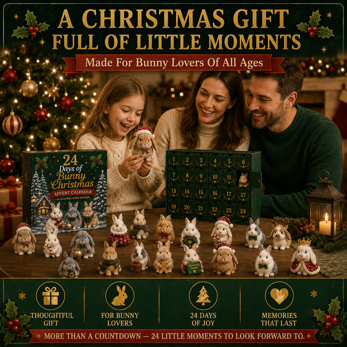 Rabbit Christmas Advent Calendar 2026 - 24 Rabbit Figurines