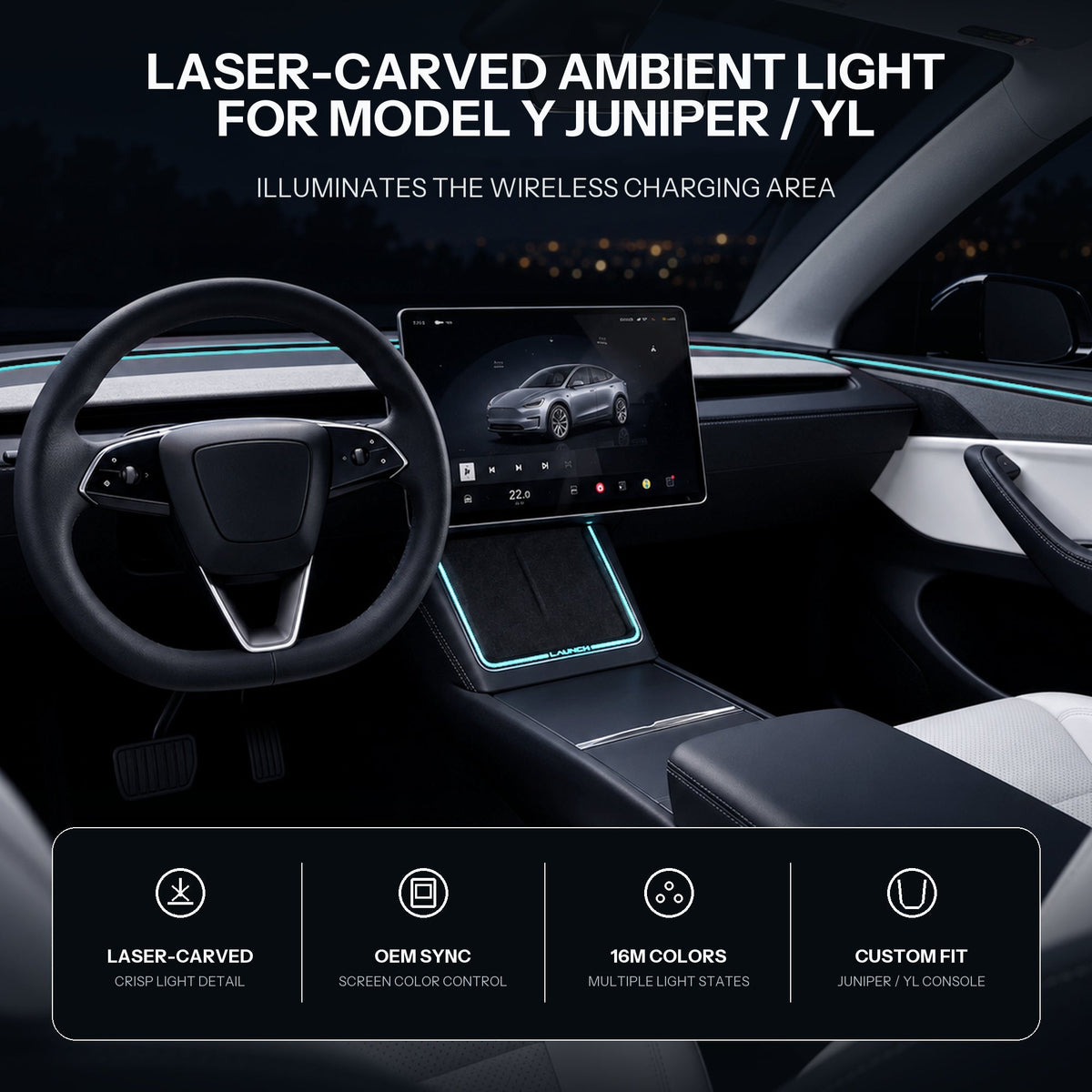 Laser-Carved Ambient Light for Model Y Juniper / YL Wireless Charging Port | Sikunuo