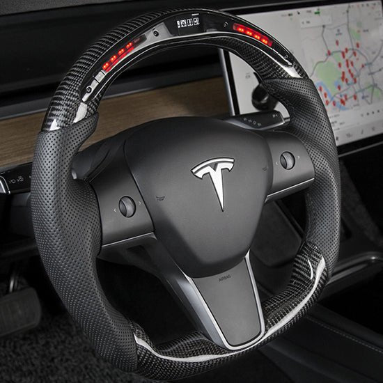 LED Carbon Fiber Steering Wheel with Lights for Tesla Model 3 / Y【Style 4】