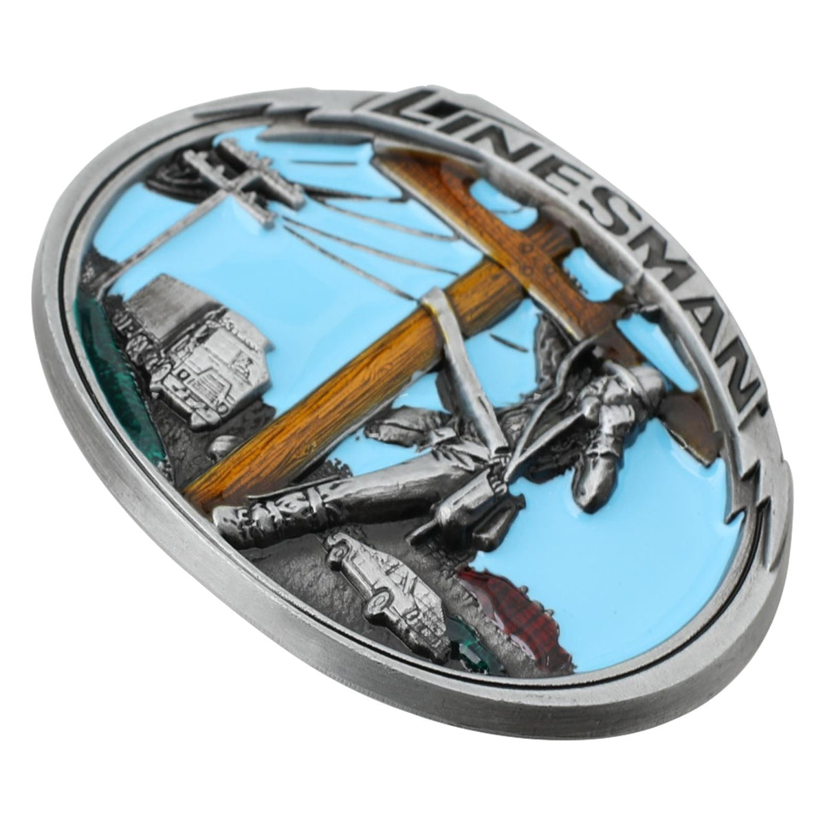 Linesman Belt Buckle Oval Power Line Worker Electrician