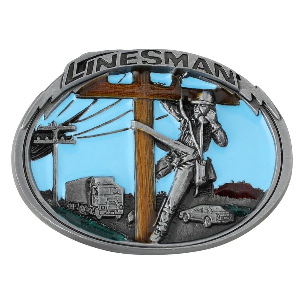 Linesman Belt Buckle Oval Power Line Worker Electrician